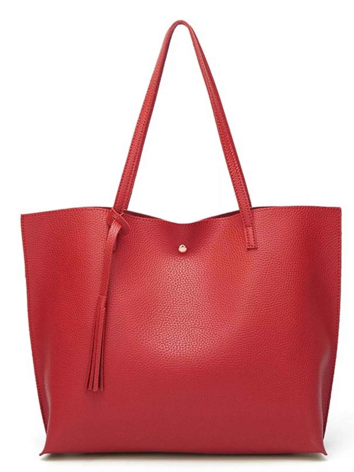 PU Leather Tote Bag with Tassel
