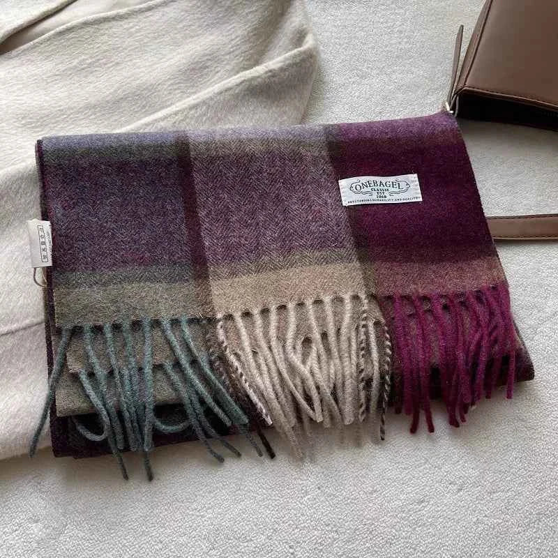 Wool Plaid Tassel Scarf