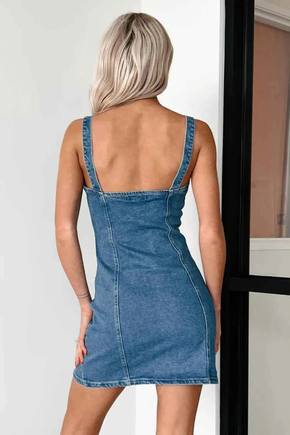 Button Down Mini Cami Denim Dress