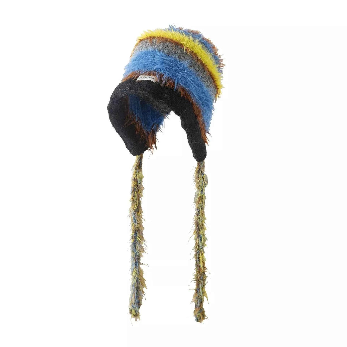 Striped Fuzzy Knit Hat with Ear Flaps