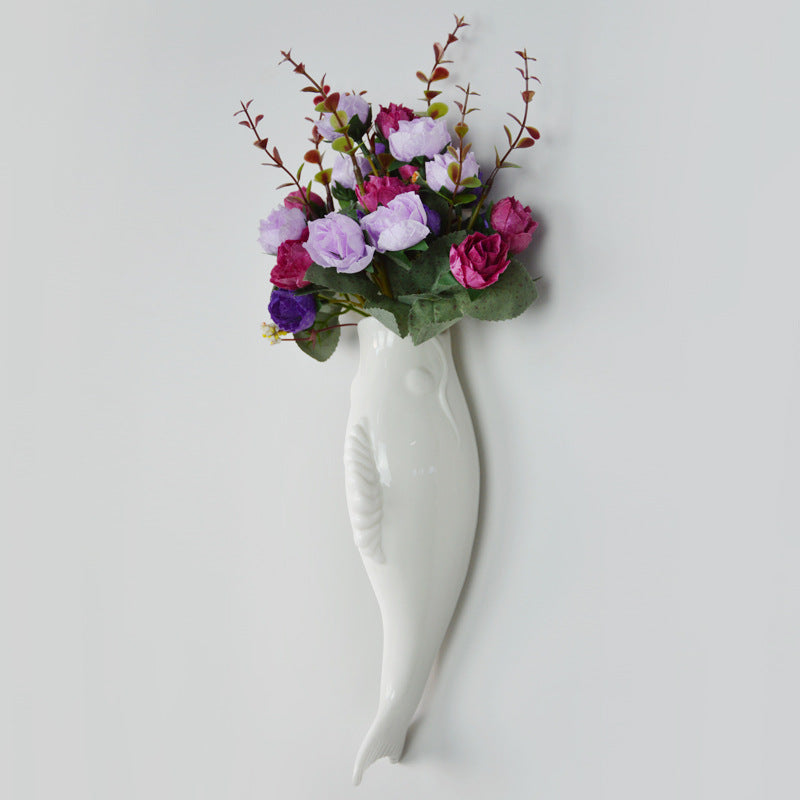 Modern Ceramic Goldfish Wall Vase – 3D Hanging Art Decor for Home & Restaurants