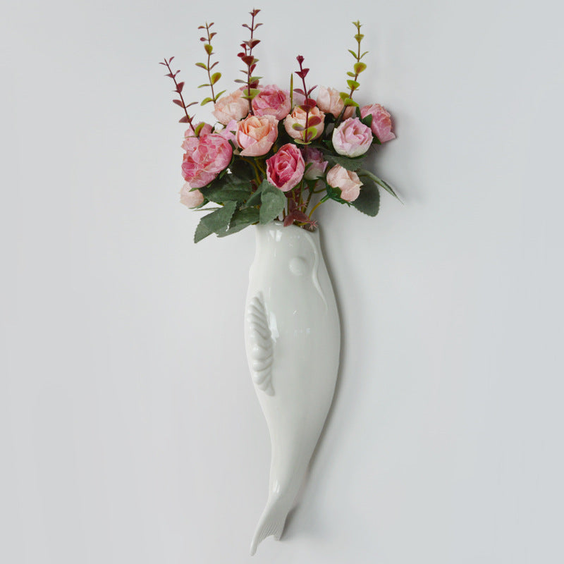 Modern Ceramic Goldfish Wall Vase – 3D Hanging Art Decor for Home & Restaurants