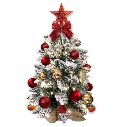 2ft Artificial Mini Christmas Tree with LED Lights, Flocked Snow & Ornaments