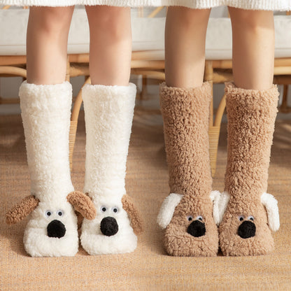 Cozy Holiday Gifts Cute Cartoon Dog Floor Socks Winter Warm Non-slip Plush Socks For Women