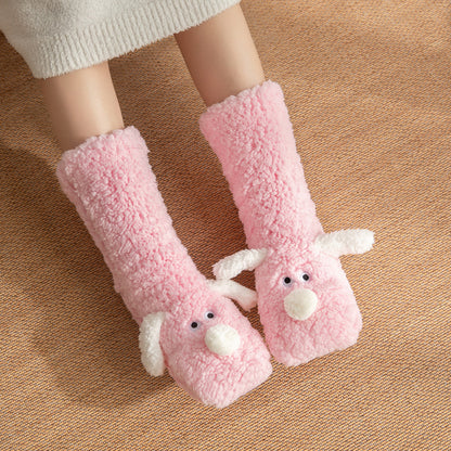 Cozy Holiday Gifts Cute Cartoon Dog Floor Socks Winter Warm Non-slip Plush Socks For Women