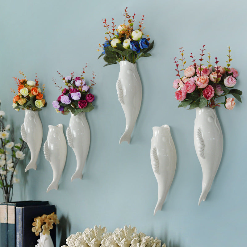Modern Ceramic Goldfish Wall Vase – 3D Hanging Art Decor for Home & Restaurants