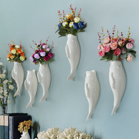 Modern Ceramic Goldfish Wall Vase – 3D Hanging Art Decor for Home & Restaurants