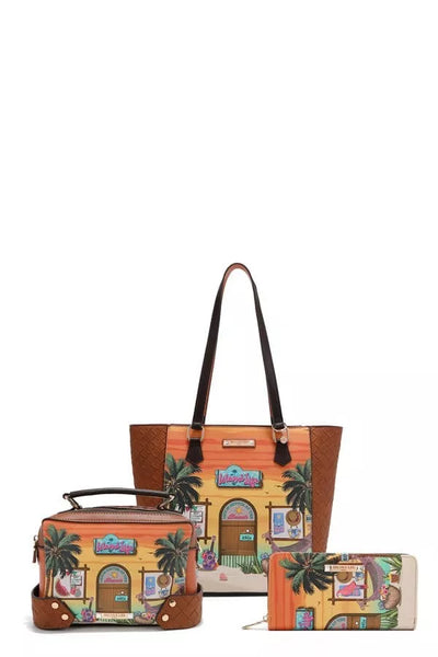 Nicole Lee USA Sun & Sand 3-Piece Bag Set | Designer Crossbody with Gold Chain
