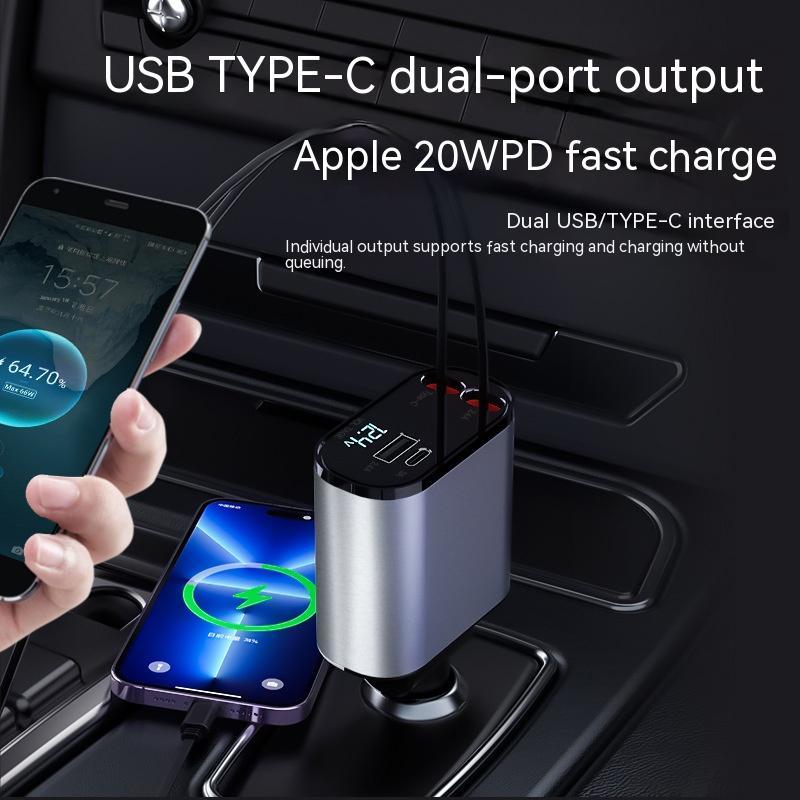 100W Metal Car Charger – Super Fast USB + Type‑C Cigarette Lighter Adapter