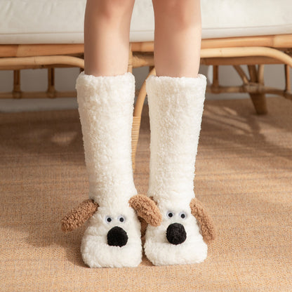 Cozy Holiday Gifts Cute Cartoon Dog Floor Socks Winter Warm Non-slip Plush Socks For Women