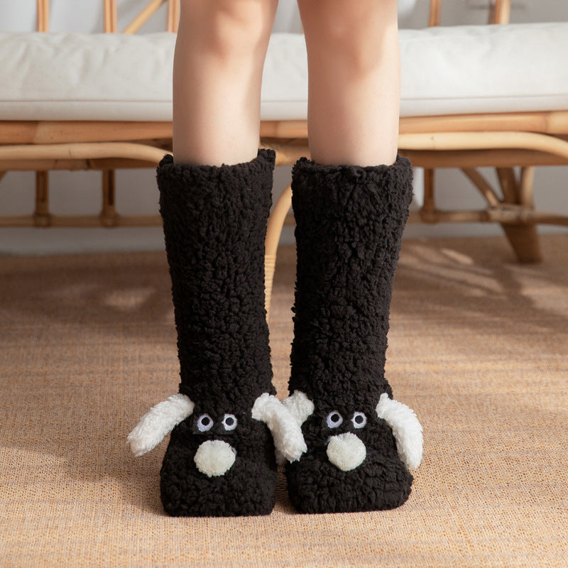 Cozy Holiday Gifts Cute Cartoon Dog Floor Socks Winter Warm Non-slip Plush Socks For Women